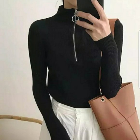 PULLOVER TURTLE NECK ZIP UP SWEATER - Picture 2 of 2